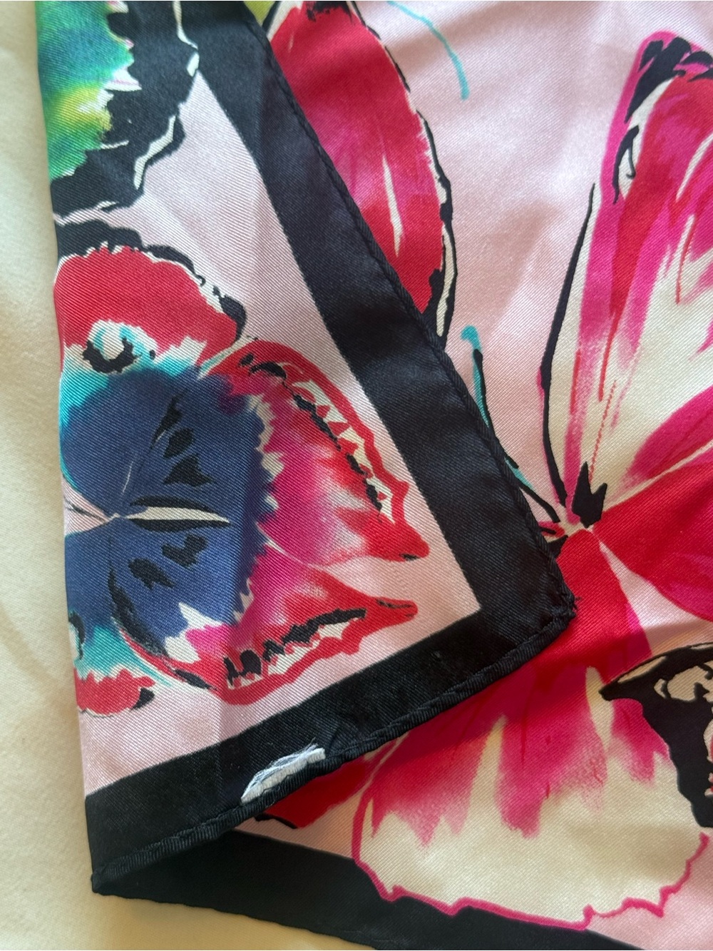 Oscar de la Renta | Pink Floral Butterfly Silk Scarf - Picture 3 of 3